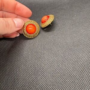 Napier Gold and Red Clip-On Earrings